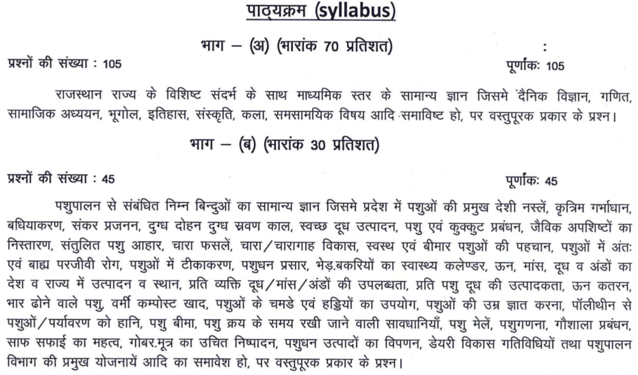 Rajasthan Pashu Parichar Syllabus 2024 Animal Attendent PDF