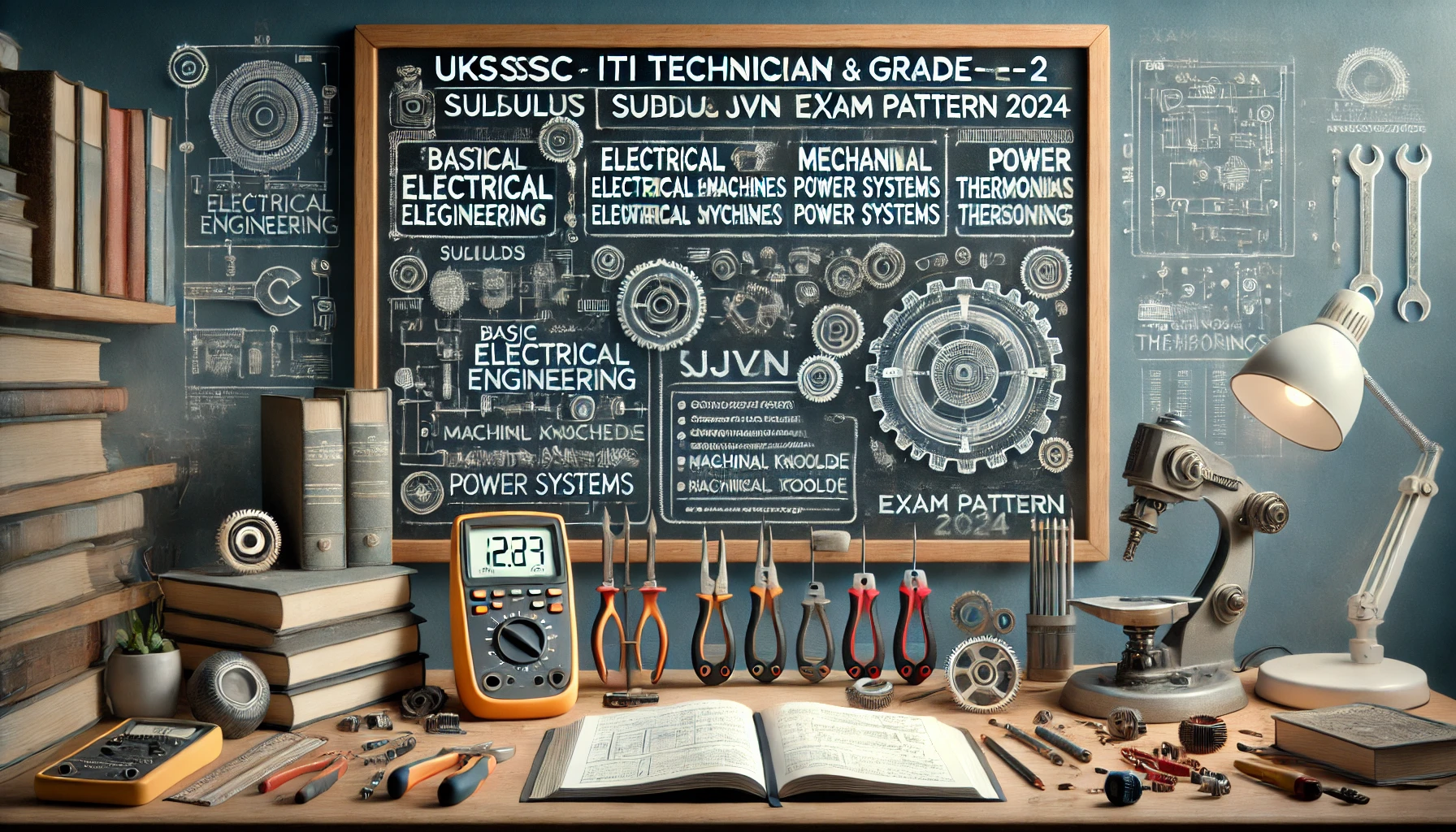 create a beautiful image of UKSSSC ITI Technician Grade-2 (Electrical & Mechanical) Syllabus & UJVN Exam Pattern 2024